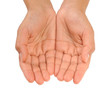 Beautiful cupped hands of young woman - cut out on white