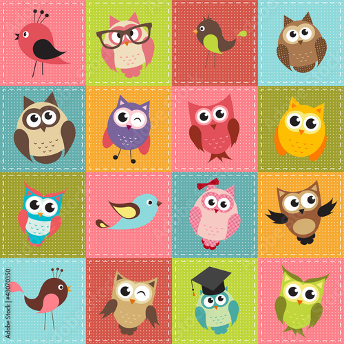 Naklejka na szybę patchwork background with owls