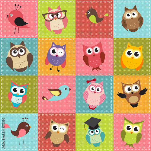 Tapeta ścienna na wymiar patchwork background with owls