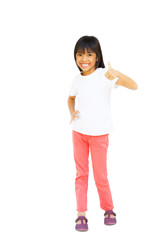 Wall Mural - Full length of young asian girl showing thumbs up