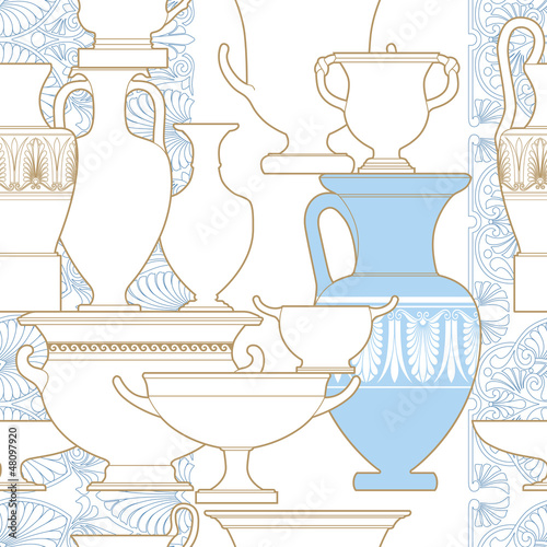 Naklejka - mata magnetyczna na lodówkę Ceramic Ethnic national Greek style seamless pattern
