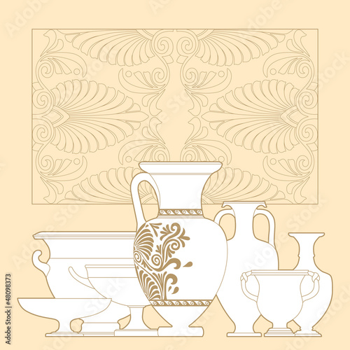 Fototapeta na wymiar Ceramic seamless pattern. Ethnic national Greek style background