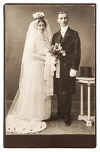 Vintage Wedding Photo. Just Married Couple