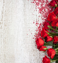 Wood Background With Roses
