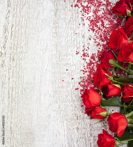 Naklejka na szybę Wood Background with Roses