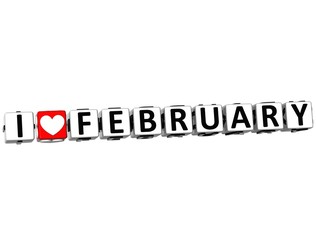 Aufkleber - 3D I Love February Button Click Here Block Text