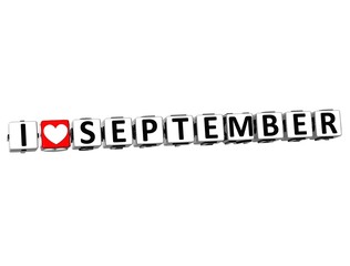 Aufkleber - 3D I Love September Button Click Here Block Text