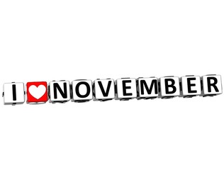 Aufkleber - 3D I Love November Button Click Here Block Text