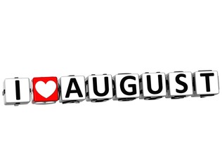 Aufkleber - 3D I Love August Button Click Here Block Text