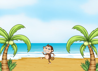 Sticker - A monkey dancing on a beach