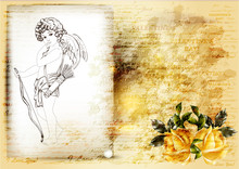 Art  Grunge Valentine Greeting Card With Hand Drawn Angel Symbol