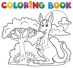 Wall Mural - Coloring book with happy kangaroo