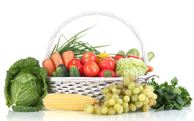 Fototapete - Composition with vegetables and fruits in wicker basket