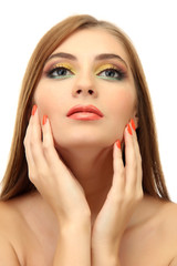 Wall Mural - portrait of sexy young woman with glamour make up and orange