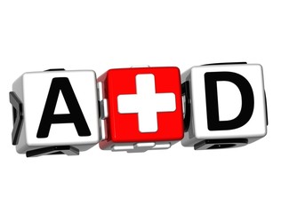 Poster - 3D First Aid Button Click Here Block Text
