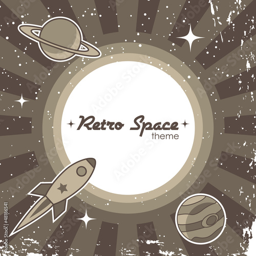 Nowoczesny obraz na płótnie Retro space theme background with rocket