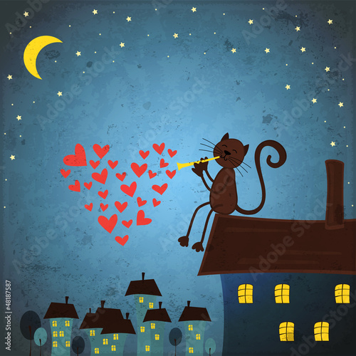 Obraz w ramie Valentines day background with cat and heart