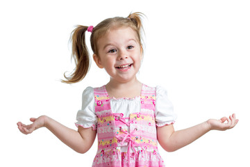 happy playful child girl on white background