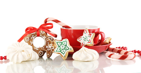 Wall Mural - Christmas treats with cup of coffe isolated on white