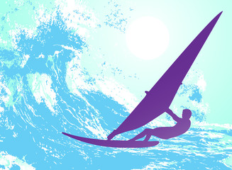 Wall Mural - abstract silhouette of the surfer at the ocean