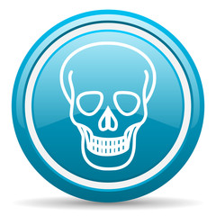 skull blue glossy icon on white background