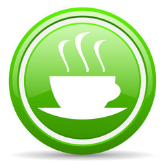 Poster - coffee green glossy icon on white background