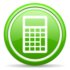 Poster - calculator green glossy icon on white background