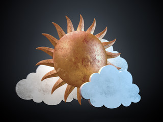 Golden stylized sun with clouds