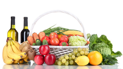 Fototapete - Composition with vegetables and fruits in wicker basket