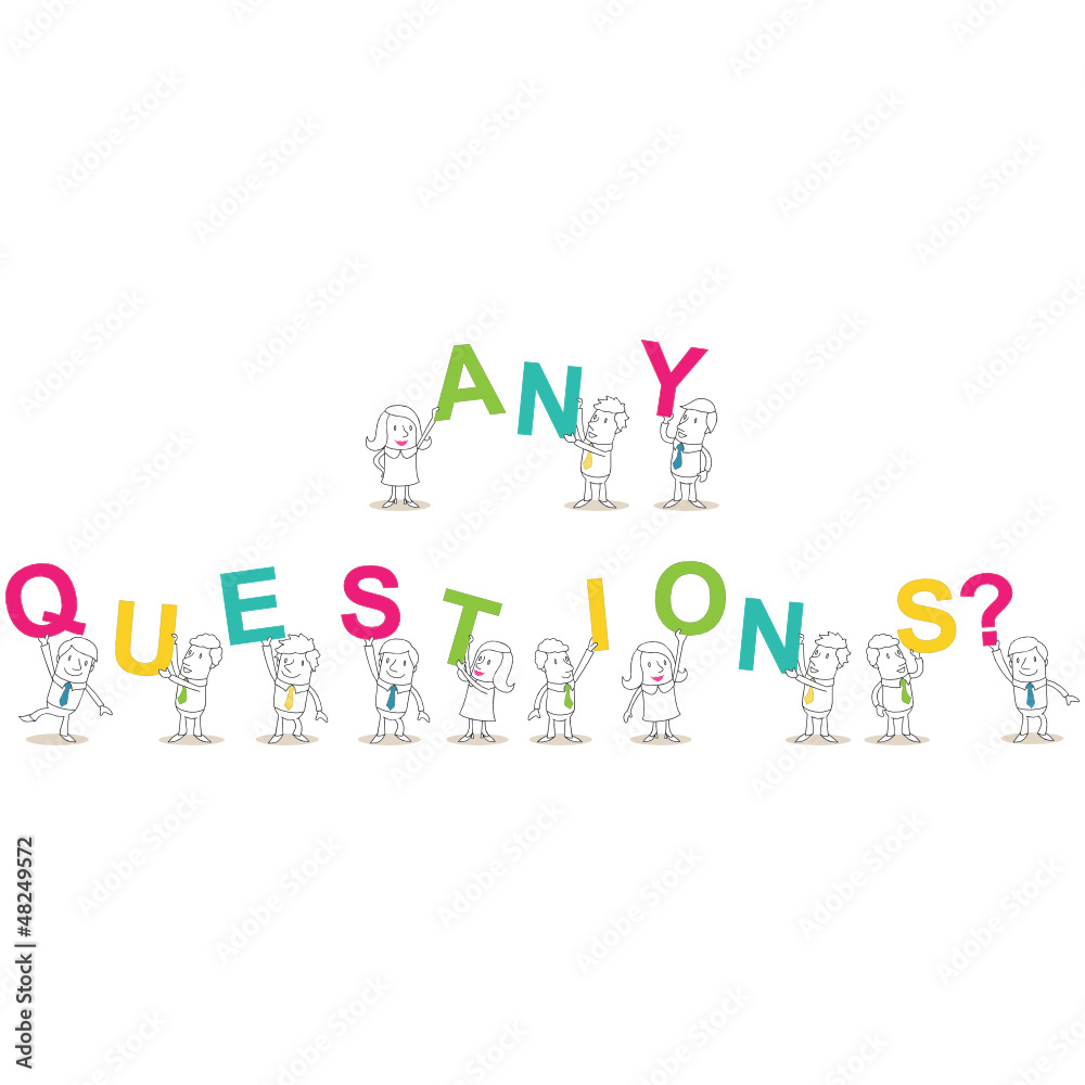 Businessmen, letters, ANY QUESTIONS?, text, message Stock Vector ...