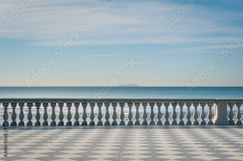 Fototapeta na wymiar Mascagni terrace in front of the sea, Livorno. Tuscany, Italy.