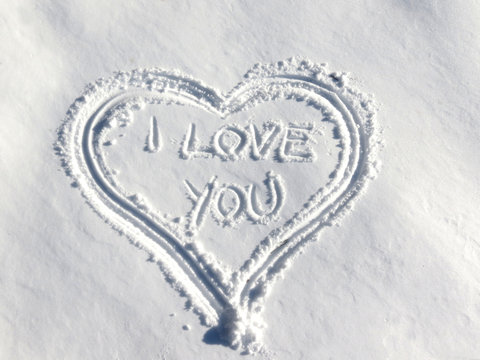 Heart shape in snow - I love you