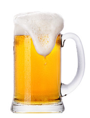 Wall Mural - Frosty glass of light beer set isolated