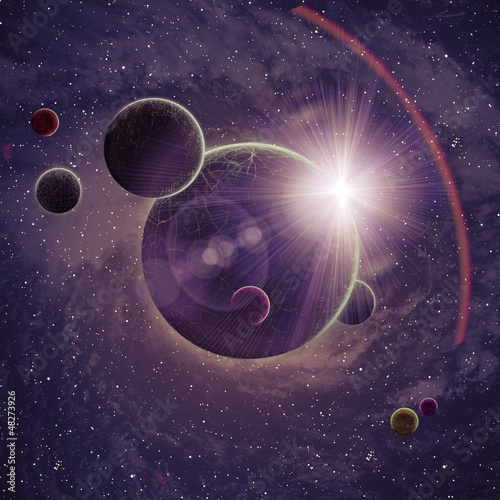 Naklejka dekoracyjna Planets over the nebulae in space