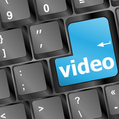 Poster - computer keyboard with video key - technology background