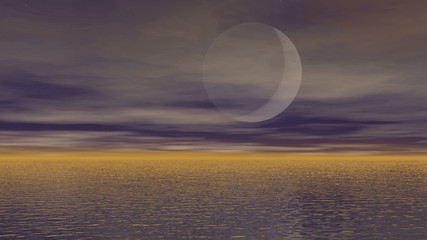 Wall Mural - moonlight over ocean - 3d render