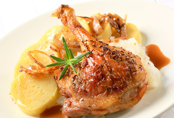 Wall Mural - Roast duck with potato dumplings and white cabbage