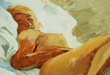 Fototapeta  - sleeping woman, picture oil on a canvas,  illustration