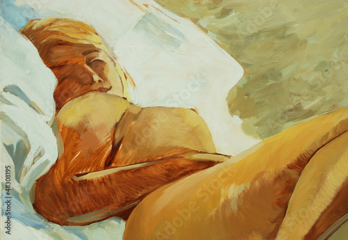 Naklejka na szybę sleeping woman, picture oil on a canvas, illustration