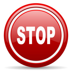 Wall Mural - stop red glossy icon on white background