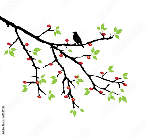 Naklejka - mata magnetyczna na lodówkę vector tree branch with bird
