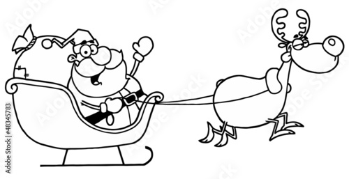 Black And White A Reindeer Flying Santas Sleigh Buy This