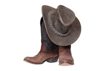 Cowboy Boots And Hat Isolated With Clipping Path