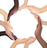 Fototapeta  - Conceptual symbol of multiracial human hands making a circle