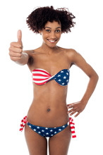 United States Flag Bikini Model Gesturing Thumbs Up