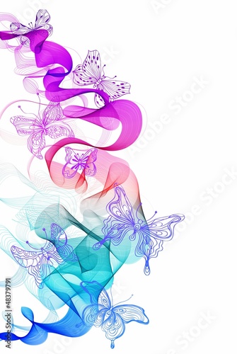 Naklejka - mata magnetyczna na lodówkę Colorful abstract background with butterfly and wave