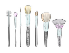 Set Of Hand Drawn Makeup Brushes