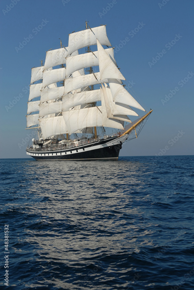 Foto-Doppelrollo - Sailing frigate under full sail in the ocean