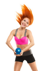 Wall Mural - Beautiful sensual woman doing fitness with ball