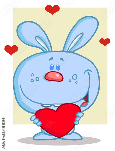 Foto-Flächenvorhang ohne Schienensystem - Happy Romantic Blue Rabbit With Heart (von HitToon.com)